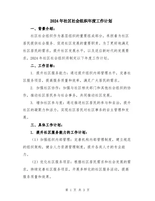 2024年社区社会组织年度工作计划