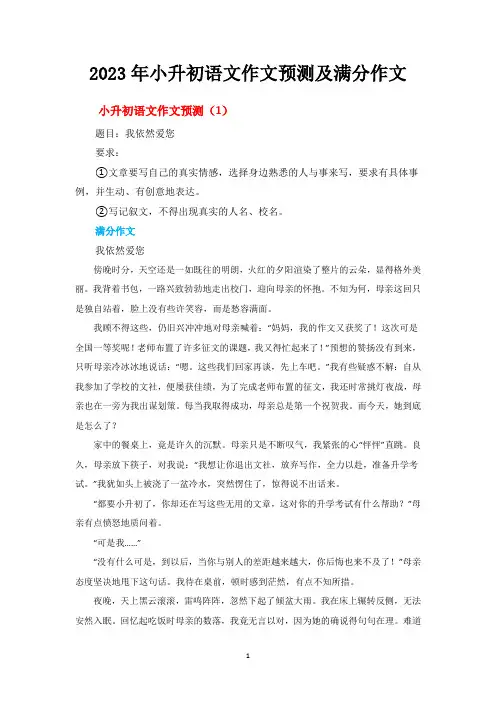 2023年小升初语文作文预测及满分作文