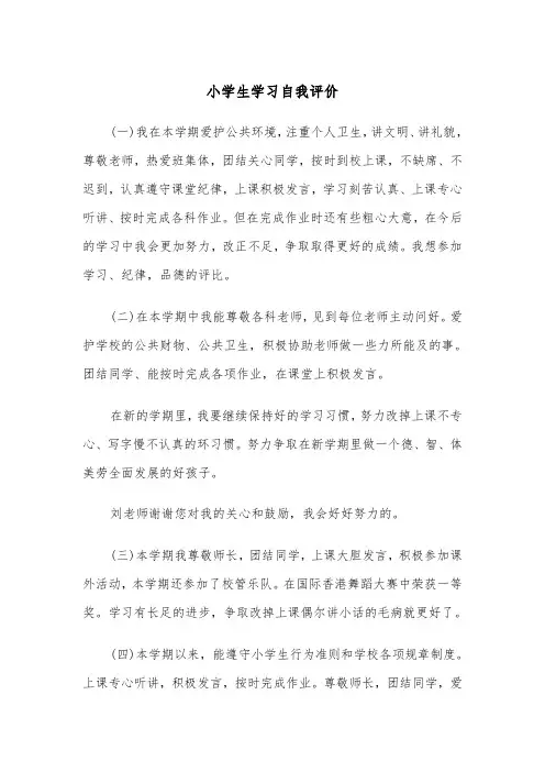 小学生学习自我评价（2篇）