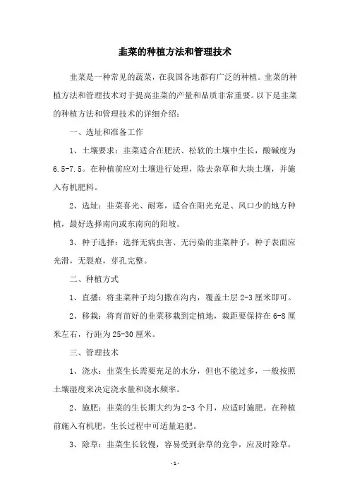 韭菜的种植方法和管理技术