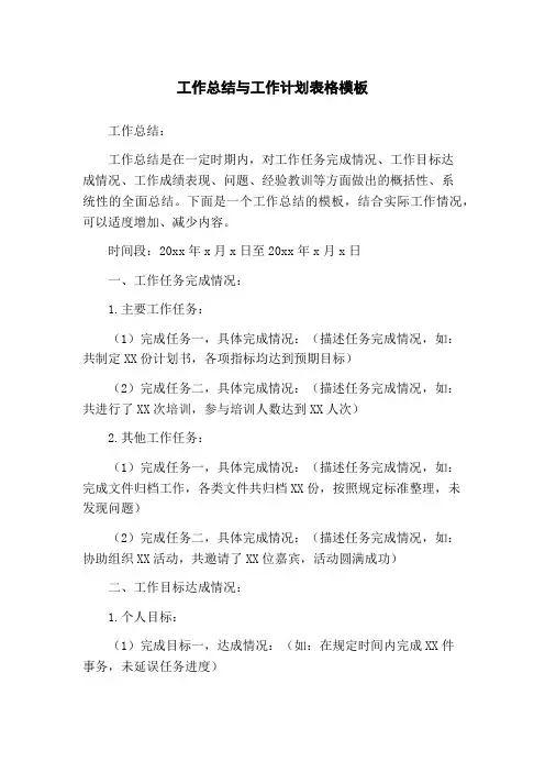工作总结与工作计划表格模板