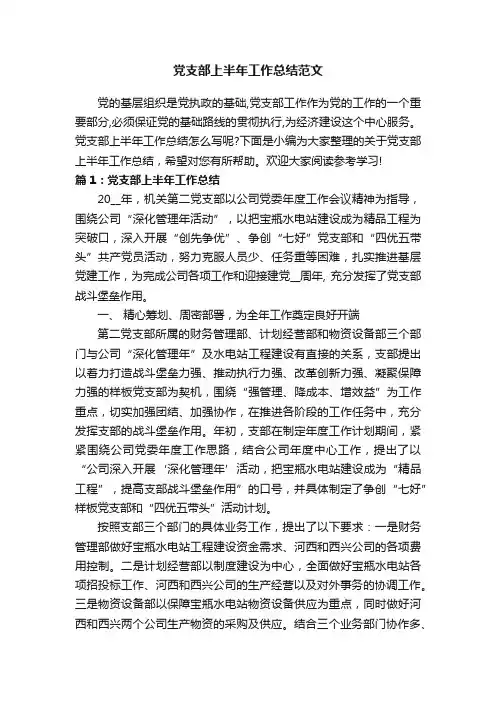 党支部上半年工作总结范文
