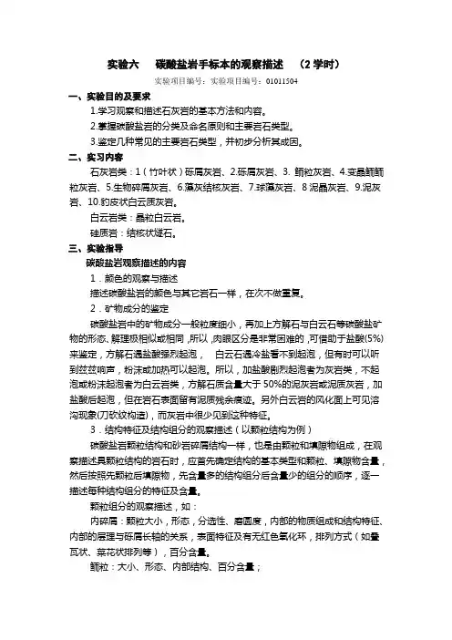 实验六七 碳酸盐岩观察描述