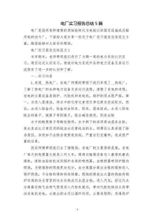 电厂实习报告总结5篇