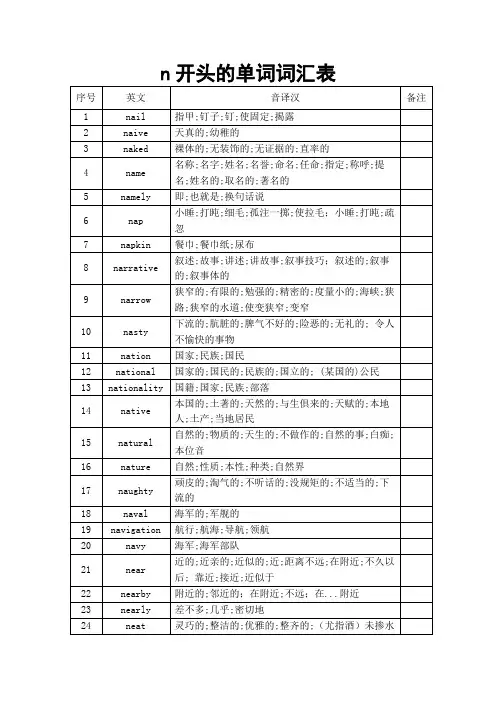 n开头的单词词汇表
