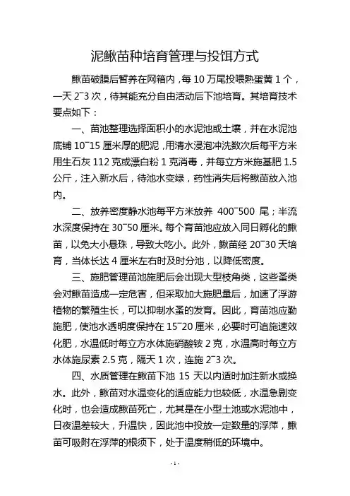 泥鳅苗种培育管理与投饵方式