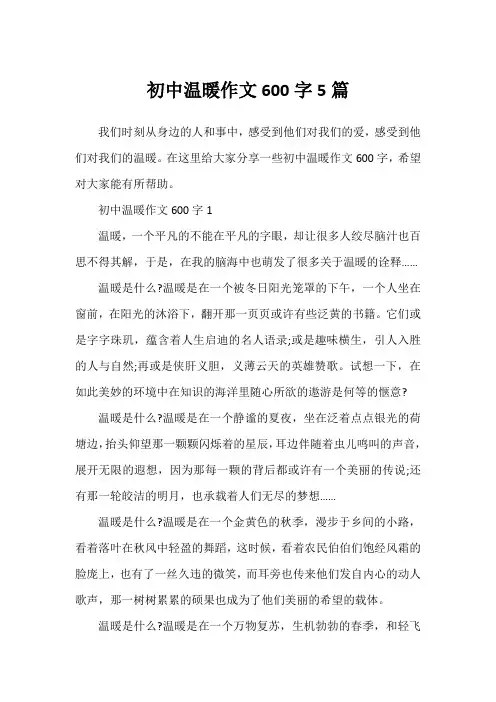 初中温暖作文600字5篇