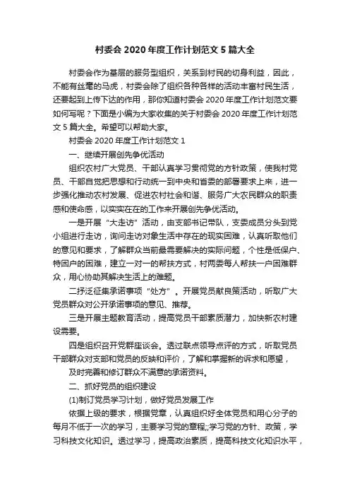 村委会2020年度工作计划范文5篇大全