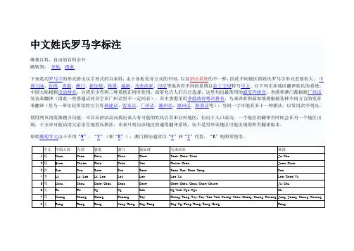 中文姓氏罗马字标注