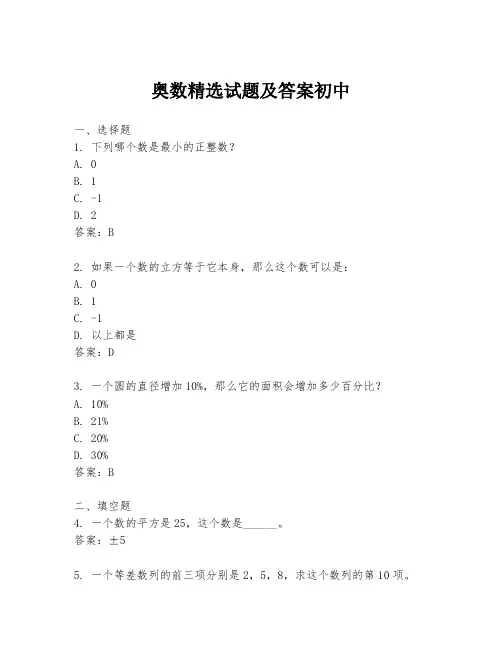 奥数精选试题及答案初中