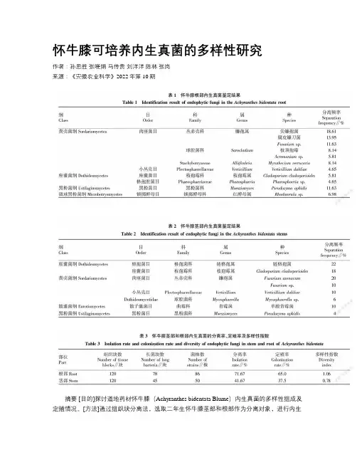 怀牛膝可培养内生真菌的多样性研究