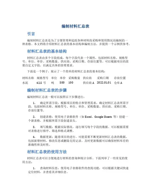 编制材料汇总表