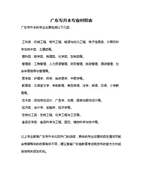 广东专升本专业对照表