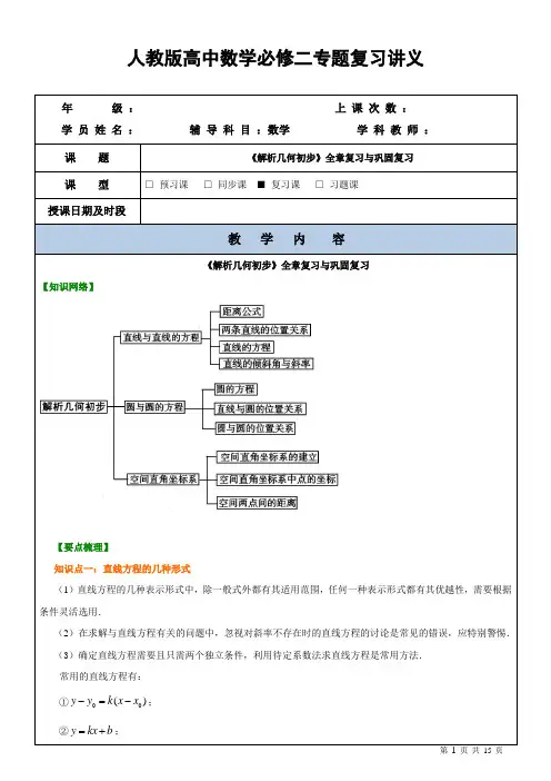 2020高考专题复习之必修二-解析几何初步