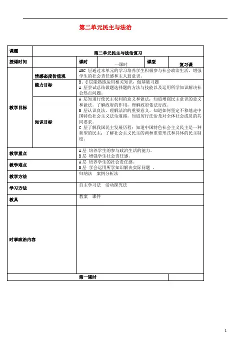2019年中考道德与法治一轮复习九年级上第二单元民主与法治教案新人教版46