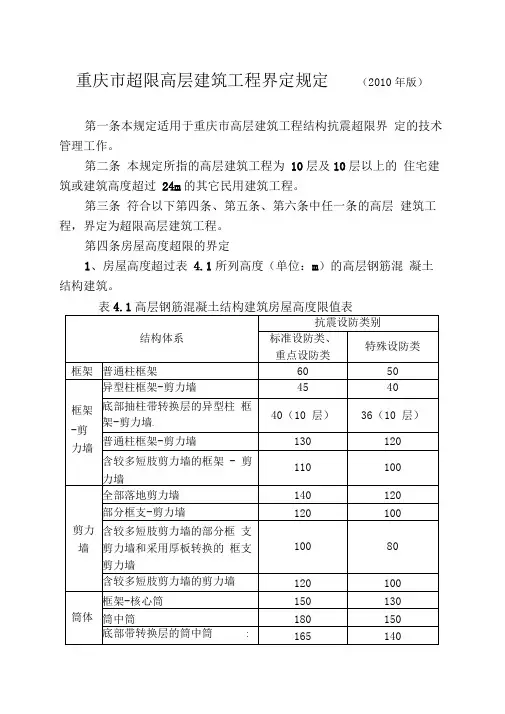 重庆市超限高层建筑工程界定规定