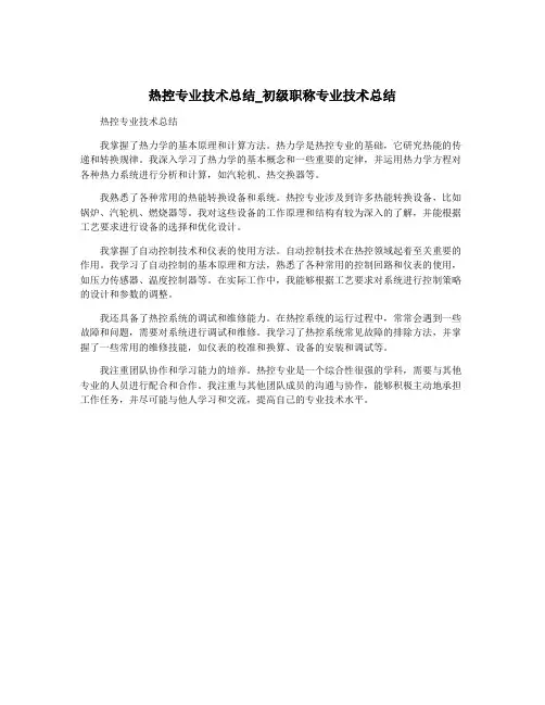 热控专业技术总结_初级职称专业技术总结
