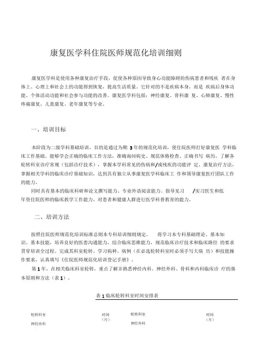 康复医学科住院医师规范化培训细则