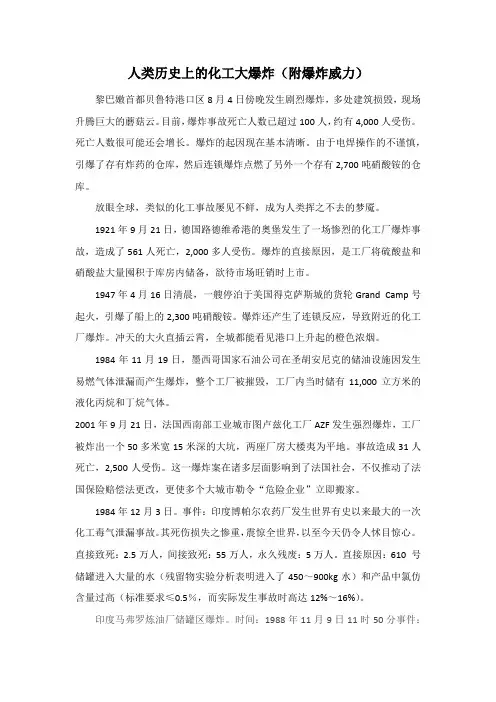 人类历史上的化工大爆炸(附件附爆炸威力)