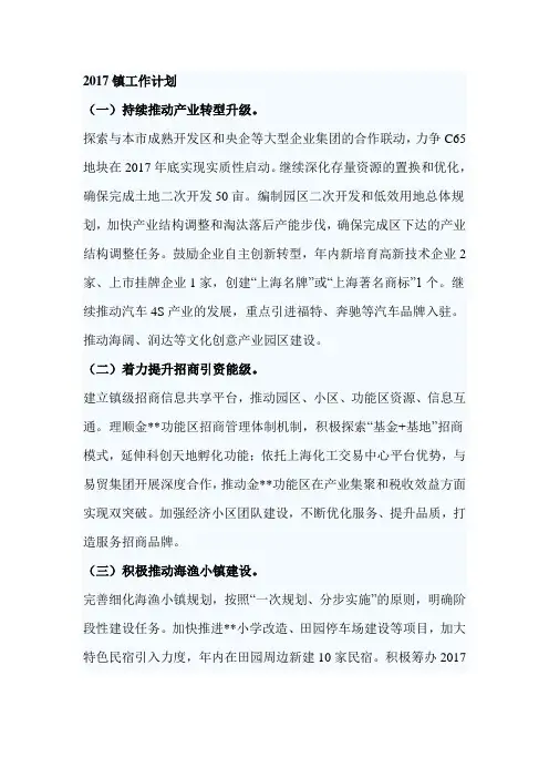 2017镇工作计划