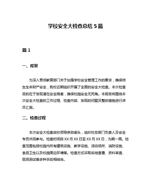 学校安全大检查总结5篇