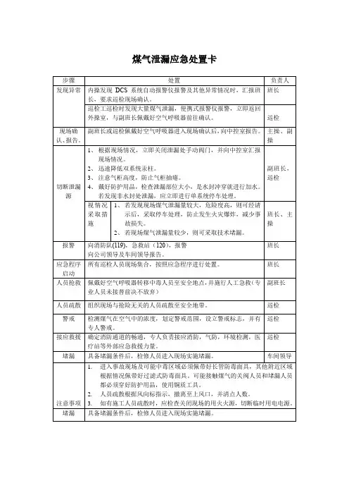 煤气泄漏应急处置卡