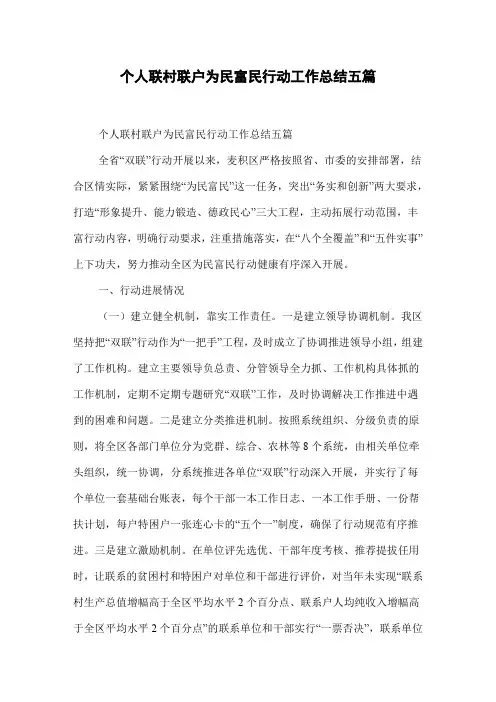 个人联村联户为民富民行动工作总结五篇