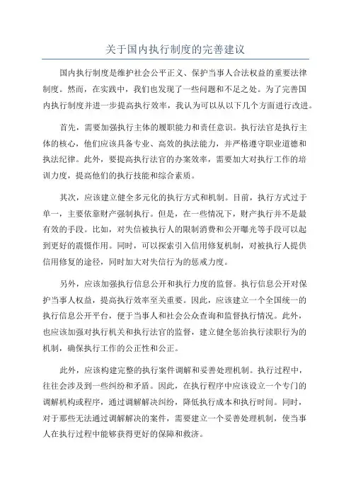 关于国内执行制度的完善建议