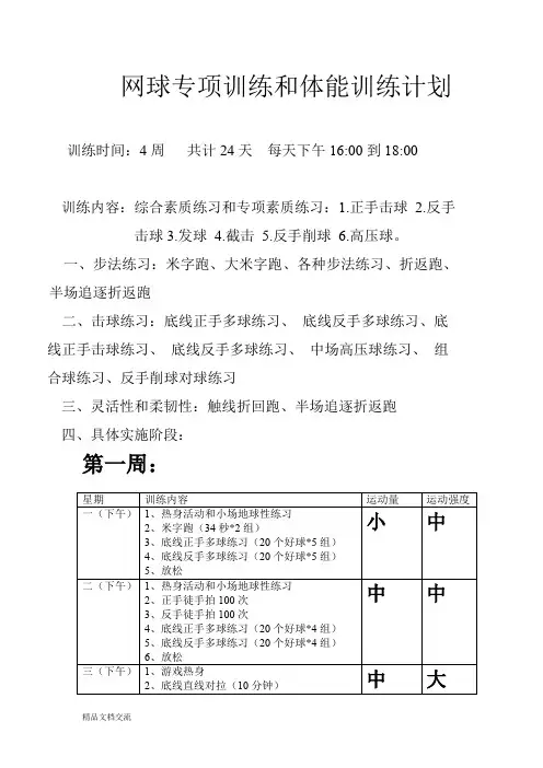 网球训练计划和体能训练计划