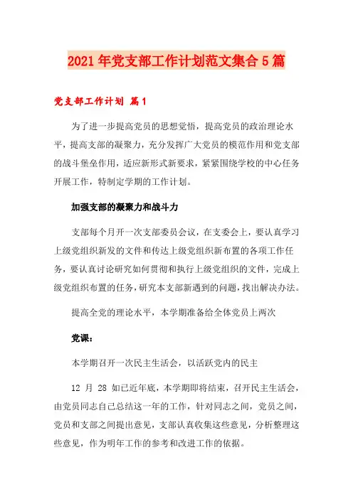 2021年党支部工作计划范文集合5篇