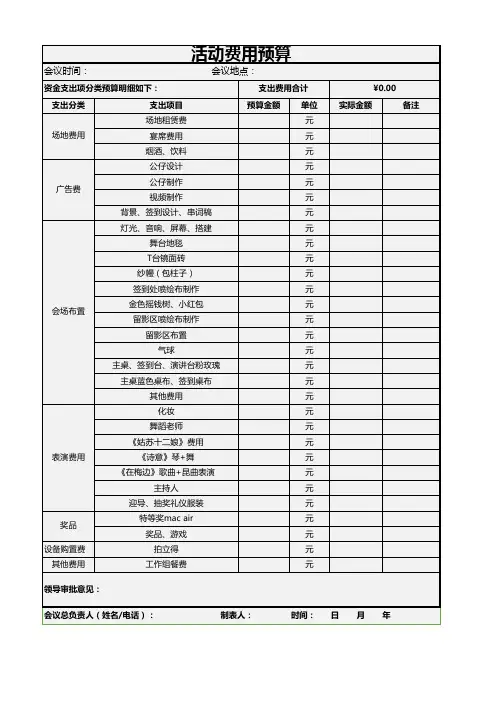 活动费用预算表模版