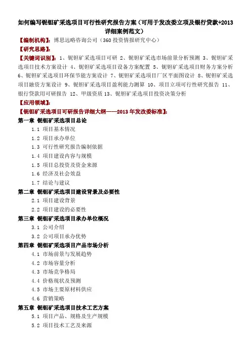 如何编写铌钽矿采选项目可行性研究报告方案可用于发改委立项及银行贷款详细案例