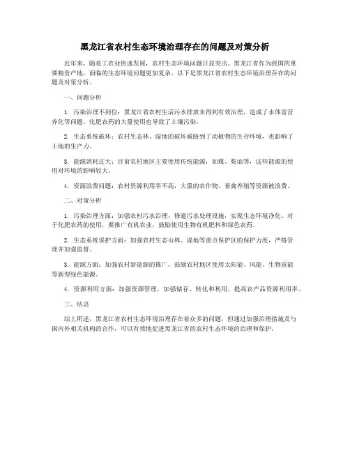 黑龙江省农村生态环境治理存在的问题及对策分析