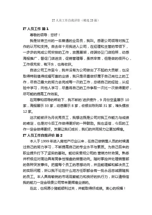IT人员工作自我评价（精选23篇）