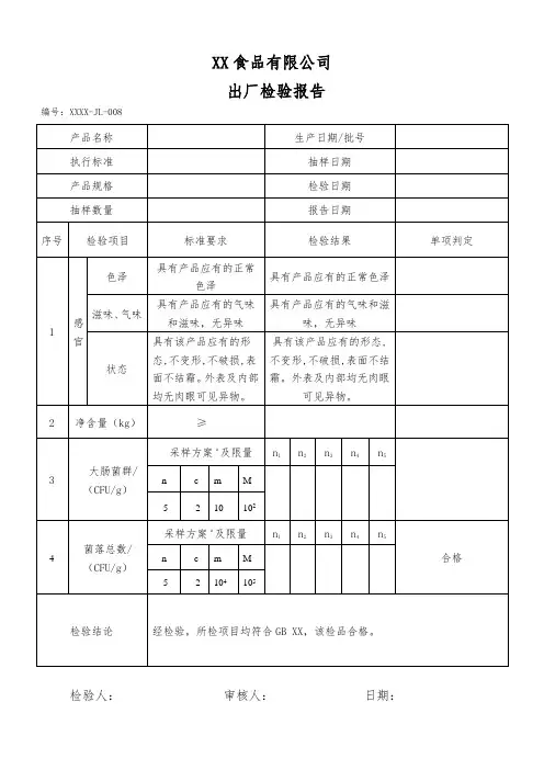 食品企业产品出厂检验报告模板