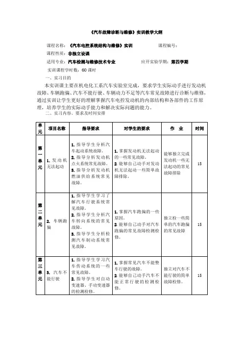 汽车故障诊断与维修实训课程教学大纲