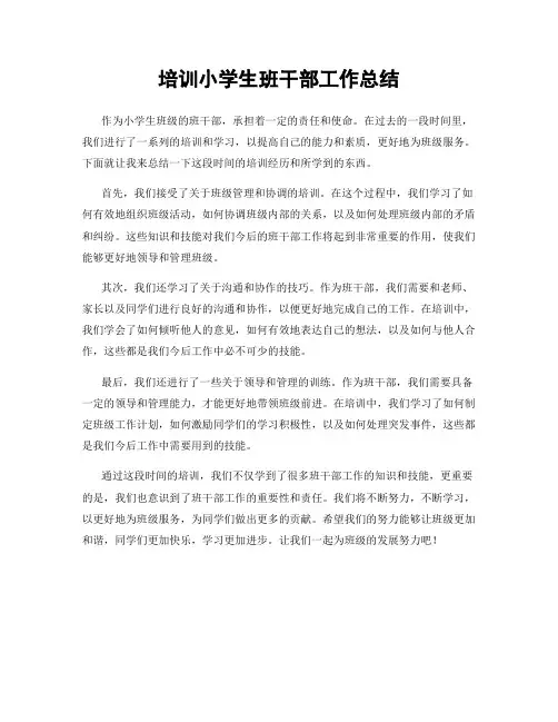 培训小学生班干部工作总结