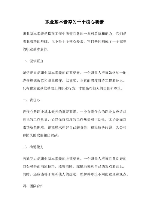 职业基本素养的十个核心要素