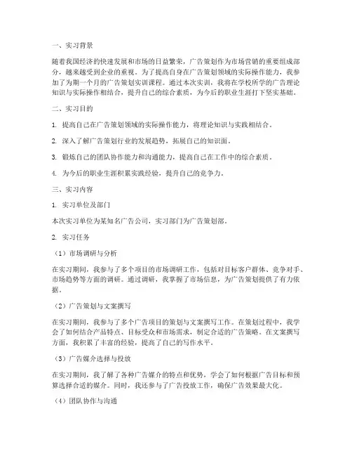 广告策划实训实践报告