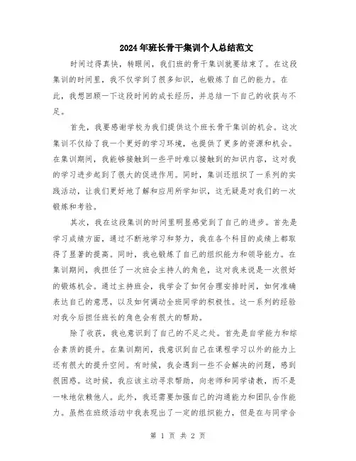 2024年班长骨干集训个人总结范文