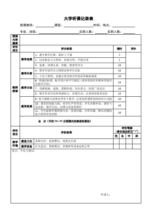 大学听课记录表
