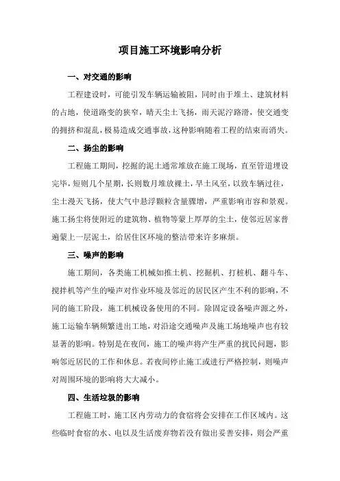 项目施工环境影响分析