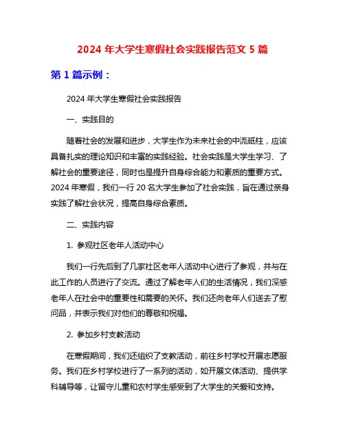 2024年大学生寒假社会实践报告范文5篇