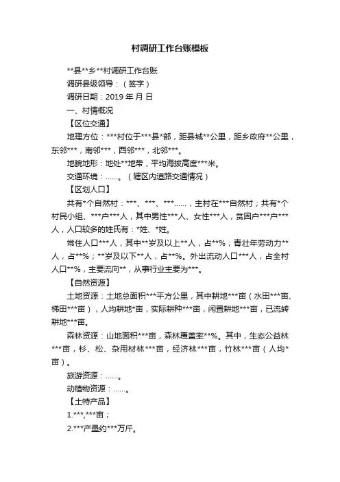 村调研工作台账模板