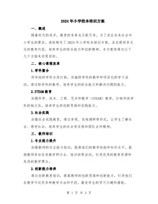 2024年小学校本培训方案