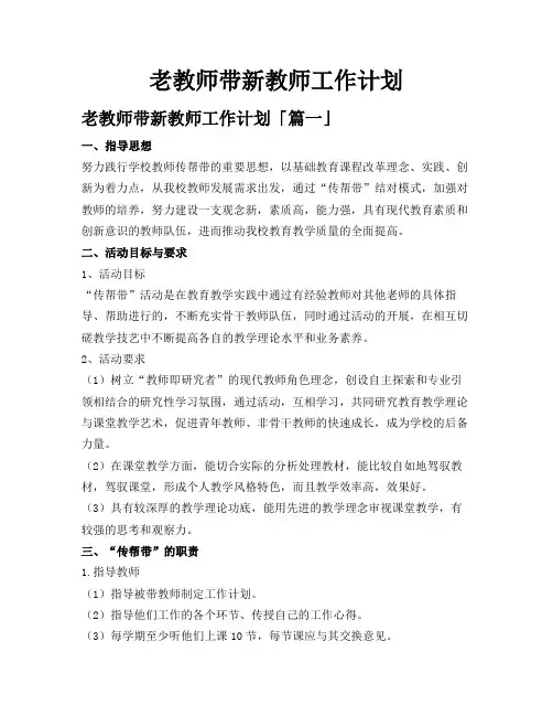 老教师带新教师工作计划