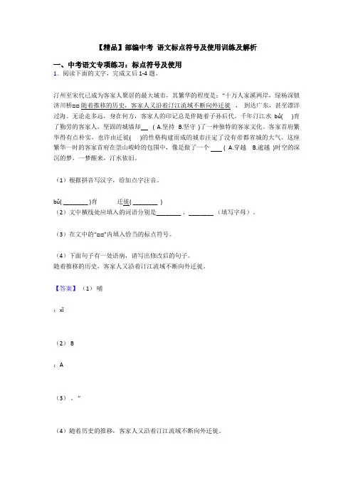 【精品】部编中考 语文标点符号及使用训练及解析