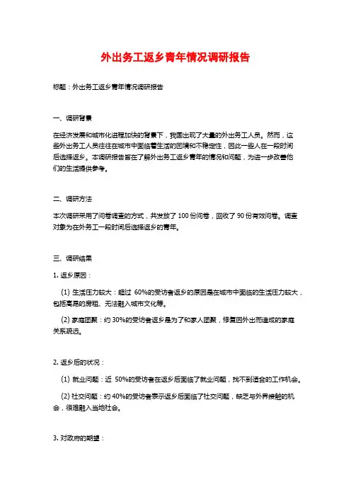 外出务工返乡青年情况调研报告