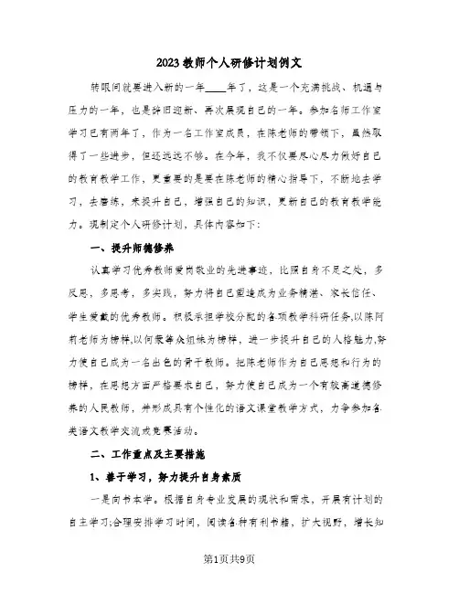 2023教师个人研修计划例文(三篇)