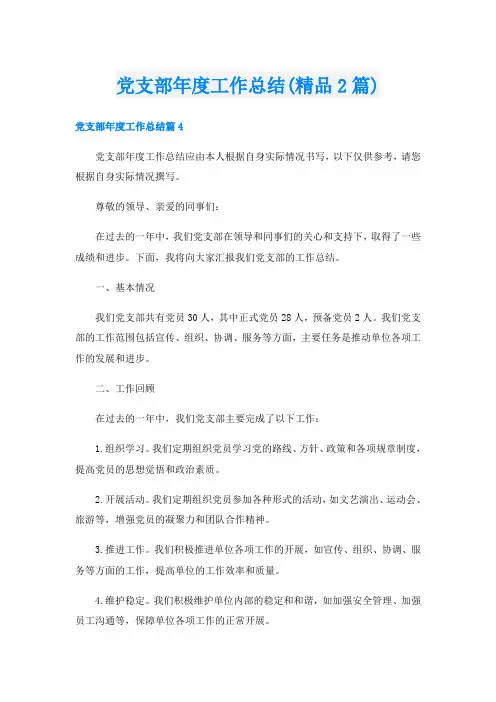 党支部年度工作总结(精品2篇)